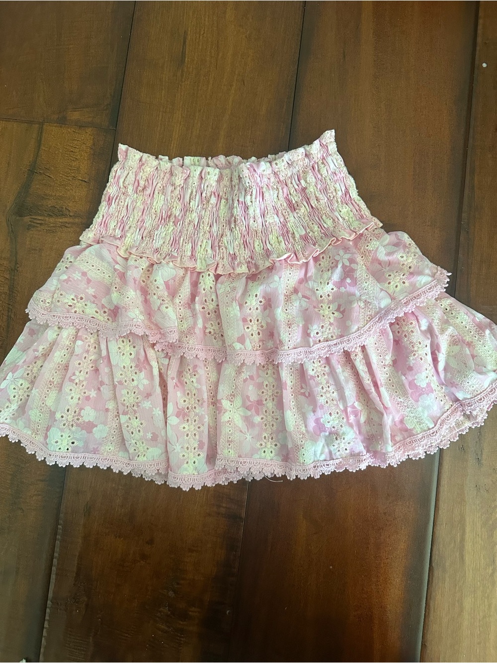 Flowers By Zoe Pink Eyelet Tiered Mini Skirt